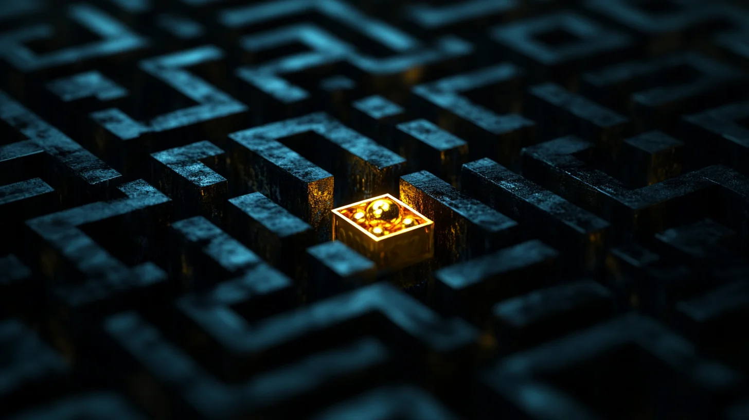 a golden treasure in the center of a maze signifying a digital marketers path to success